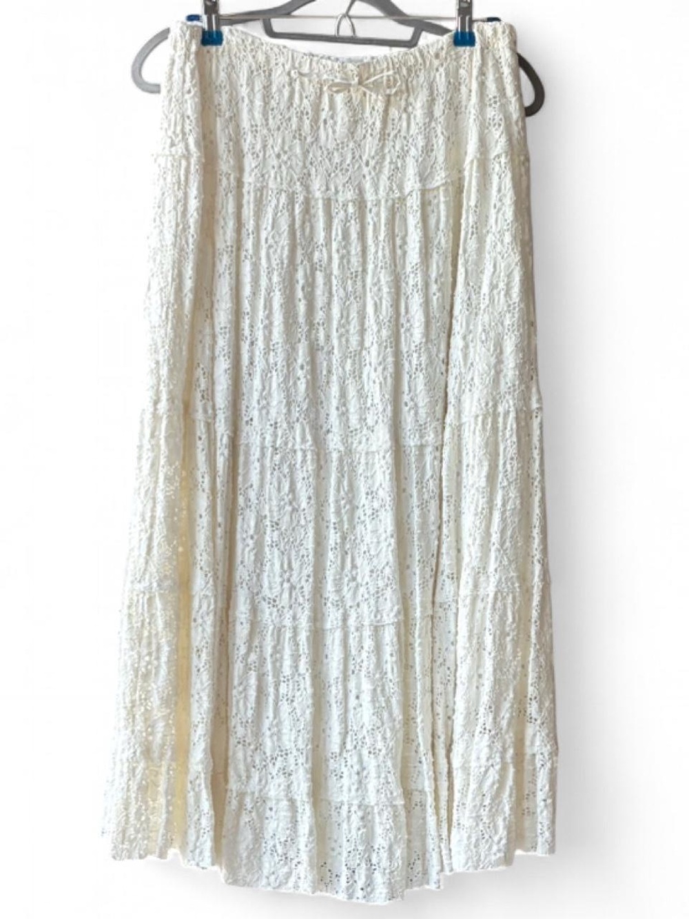 Vintage 90s/Y2K C.C. Couture White Lace Boho Maxi Skirt Size L